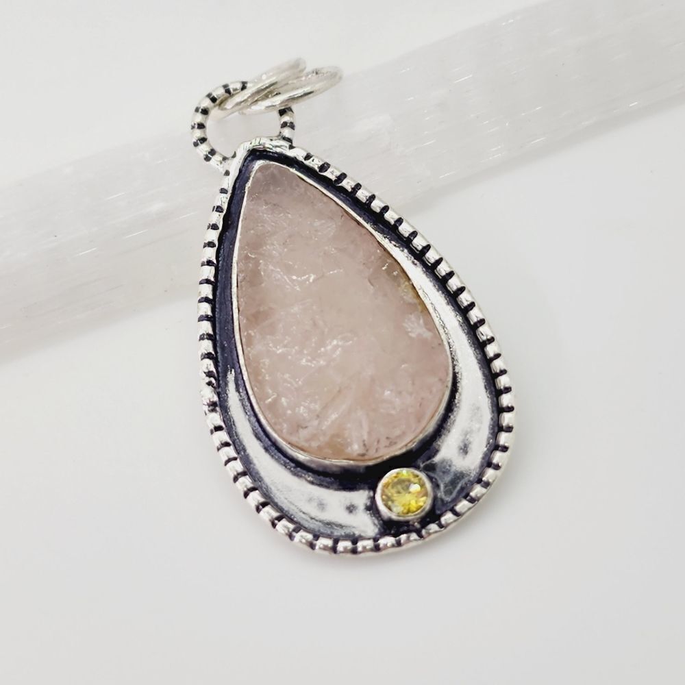 Rose Quartz Rough Citrine Ethnic Handmade Pendant Jewelry 2.2"